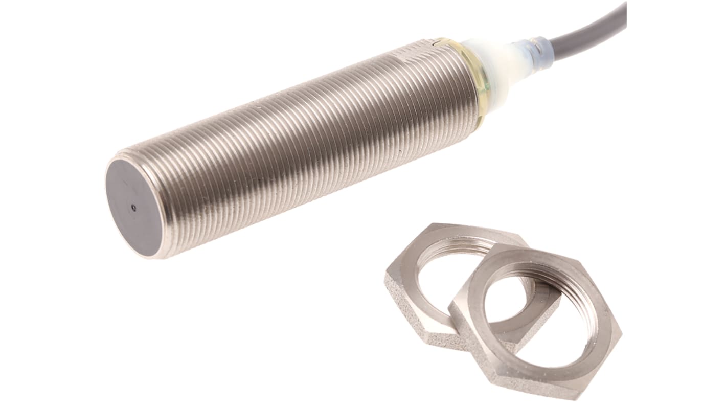 Sensore di prossimità cilindrico PNP Omron E2AS18LS08WPB12M, M18 x 1, rilevamento 8 mm, IP67, montaggio a filo.