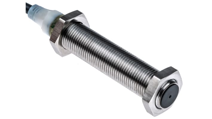 Sensore di prossimità cilindrico PNP Omron E2AS12LS04WPB12M, M12 x 1, rilevamento 4 mm, IP67, acciaio inox, -40 a +70 °C.