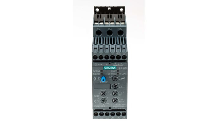 Siemens 3RW4024-1BB14, avviatore soft-start 3 fasi, 5,5 kW, 12,5 A, IP20, dimensioni 154x45x125 mm, per motori trifase.