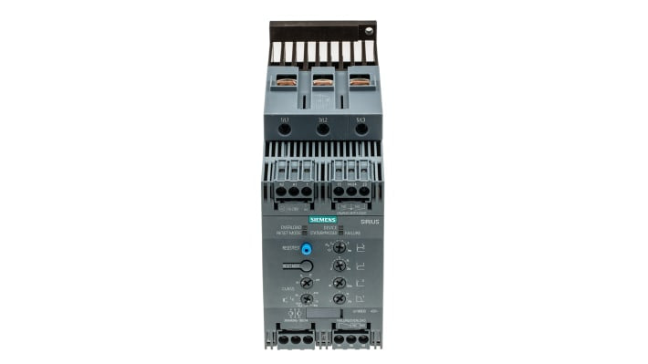 Avviatore soft-start Siemens 3RW4046-1BB14, 3 fasi, 45 kW, 80 A, IP00, dimensioni 188x70x170 mm, monitoraggio intelligente.