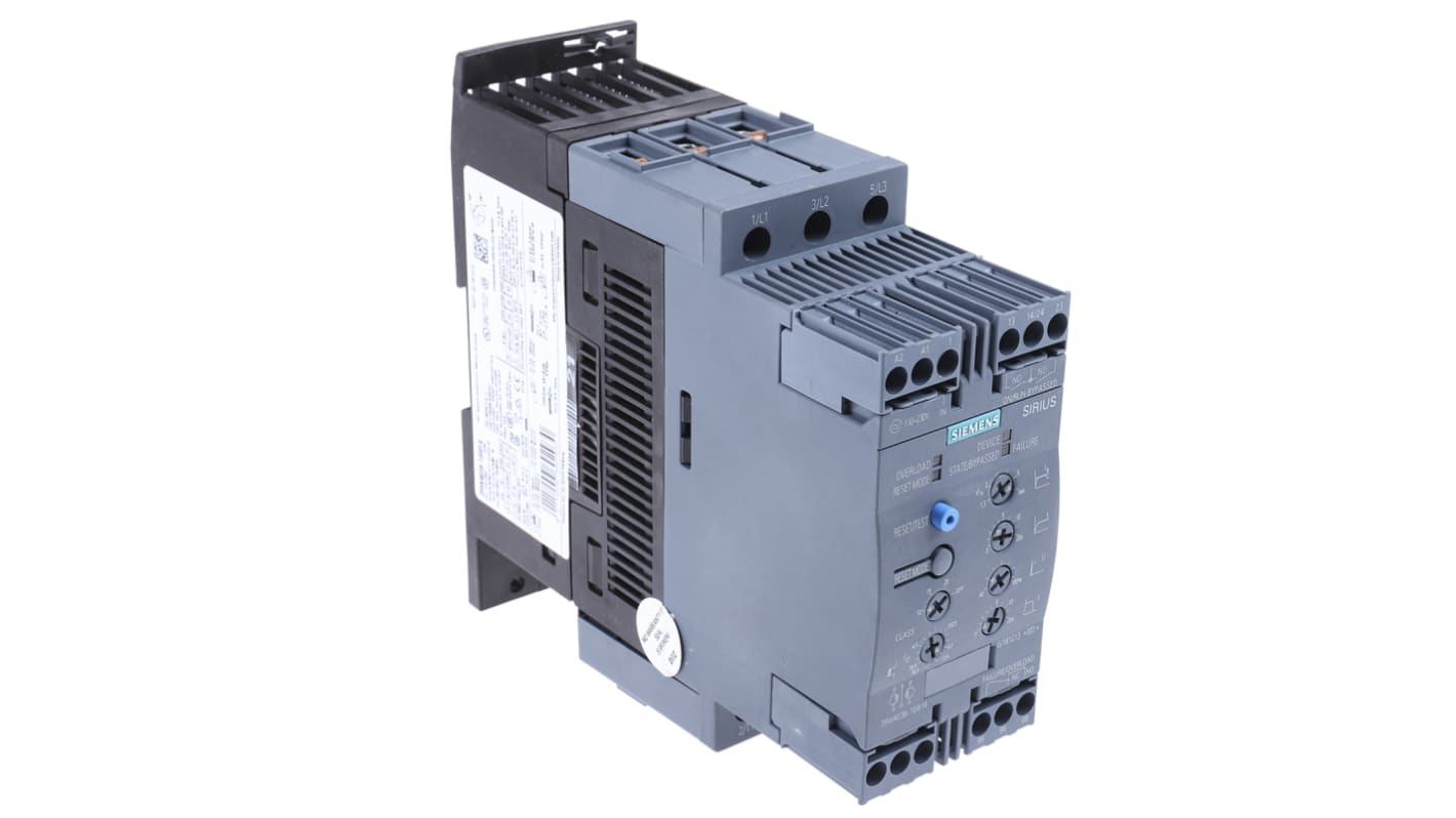Avviatore soft-start Siemens 3RW4038-1BB14, 3 fasi, 37 kW, 72 A, IP20, display LED, funzione di bypass integrata.