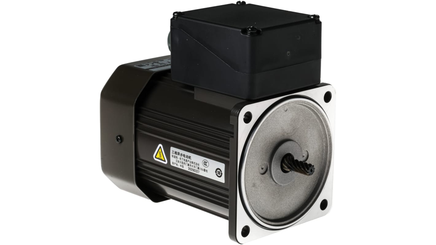 Motore c.a. trifase asincrono Panasonic M9MZ90GK4YGA, potenza 90 W, dimensioni 155,5 x 90 x 90 mm, rotazione reversibile.