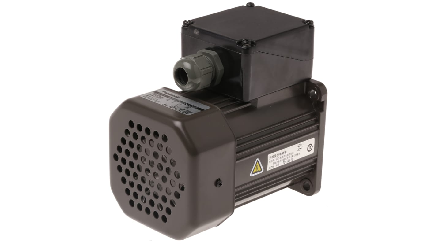 Motore c.a. trifase asincrono Panasonic M9MZ90GK4CGA, potenza 90 W, 1350 giri/min, dimensioni 155,5 x 90 x 90 mm.