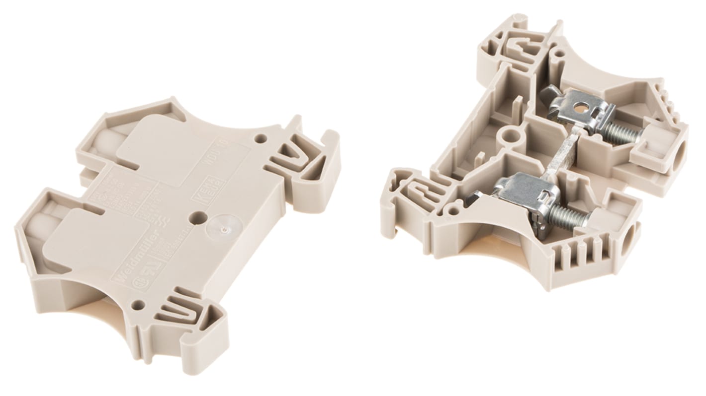 Morsettiera passante Weidmuller Serie WDU - 1020300000, Marrone, Singolo Livello, 57A. Ideale per impianti di lavorazione, con collegamenti a vite e resistenza fino a 120°C.