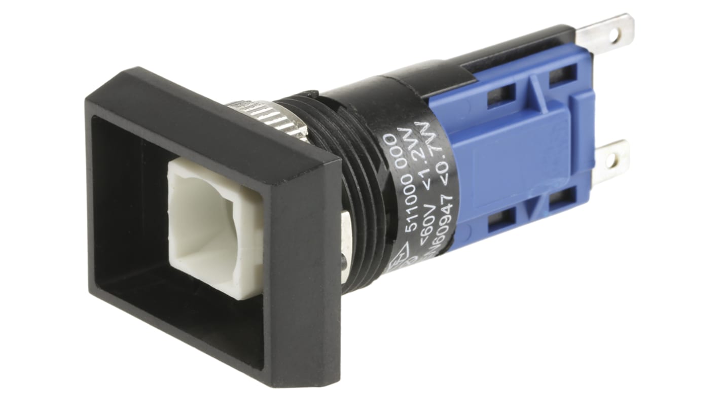 Interruttore a pulsante luminoso Saia-Burgess 511000-601, SPDT, montaggio a pannello, diametro foratura 16mm, colore argento.