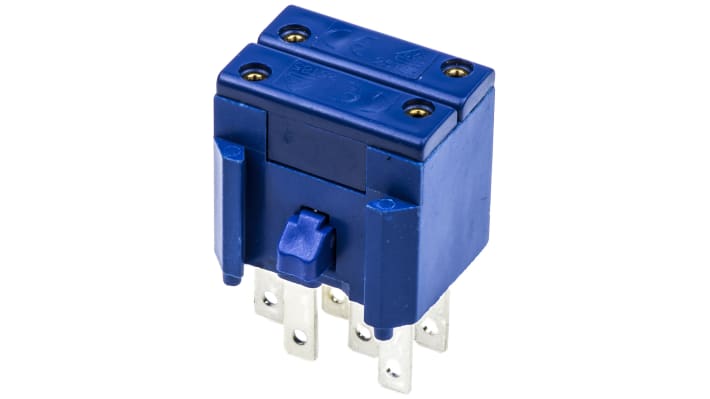 Blocco contatti Saia-Burgess TH593567100, 2 NA/2 NC, perno centrale, 5 A a 250 V c.a., collegamenti Faston 2,8 x 0,5 mm.