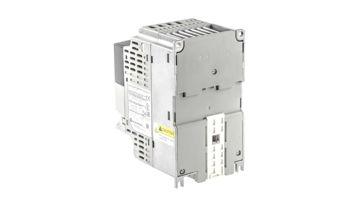 Inverter trifase Allen Bradley 22F-D8P7N113, potenza 3,7 kW, montaggio su guida DIN, dimensioni 100x174x136 mm, comunicazione ModBus.