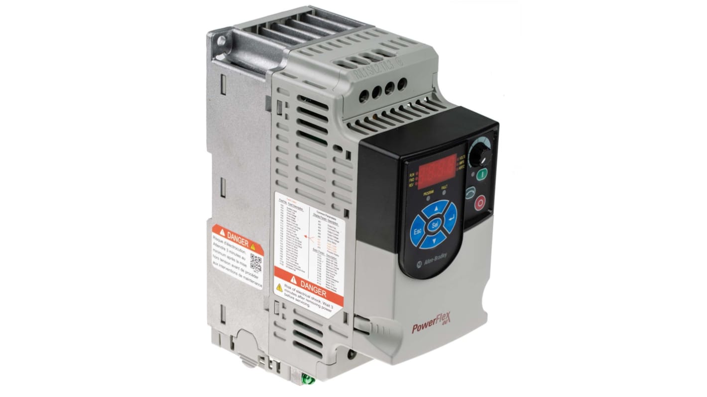 Allen Bradley 22F-D1P5N113, inverter trifase 0,4 kW, montaggio a pannello, dimensioni 174x72x136 mm, comunicazione ModBus.