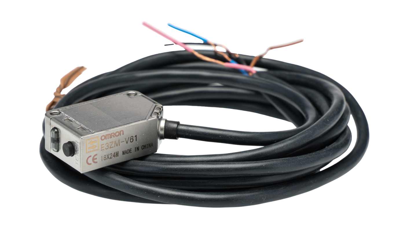 Omron E3ZM-V61 2M, sensore fotoelettrico rettangolare a diffusione, rilevamento 12 mm, alimentazione 10-30 V c.c., custodia in acciaio inox.