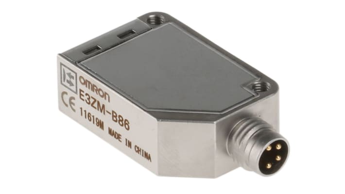 Omron E3ZMB86, sensore fotoelettrico rettangolare a retroriflessione, rilevamento 500 mm, custodia in acciaio inox, IP69K.