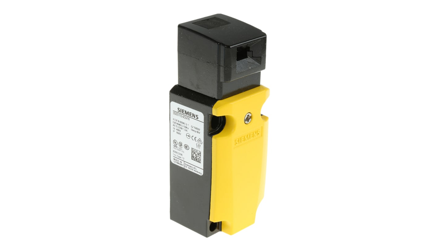 Interruttore di interblocco di sicurezza Siemens 3SE5112-0QV10, A chiave, 2NC/1NA, IP66/IP67, dimensioni 110x40.5x37.3mm.