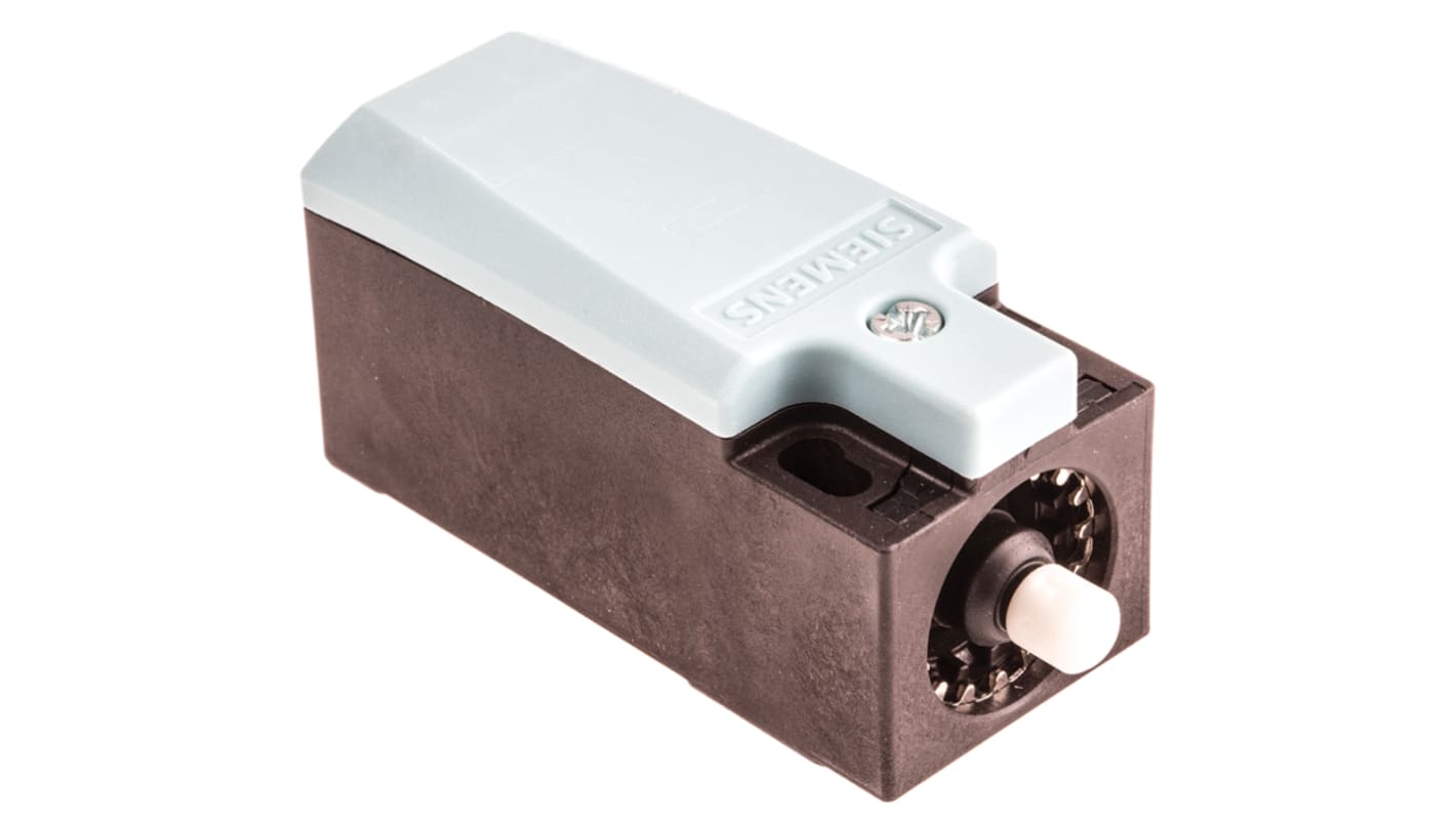 Interruttore di fine corsa Siemens 3SE5232-0FC05, stantuffo NO/NC, protezione IP65, dimensioni 75.7mm x 31mm x 33mm.