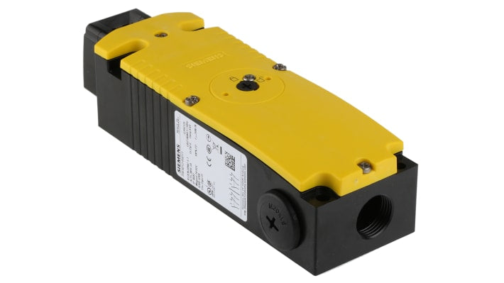 Interruttore di interblocco a solenoide Siemens 3SE5312-0SD11, 24V cc, IP66/IP67, contatti 2NC e 1NA, dimensioni 54x43.8x159 mm.