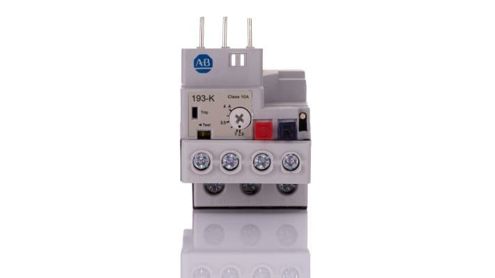 Allen Bradley 193-KB40, relè di sovraccarico bimetallico 1 NO + 1 NC, montaggio a clip, dimensioni 44,9 x 50 x 78,7 mm.