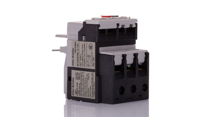 Allen Bradley 193-KB40, relè di sovraccarico bimetallico 1 NO + 1 NC, montaggio a clip, dimensioni 44,9 x 50 x 78,7 mm.
