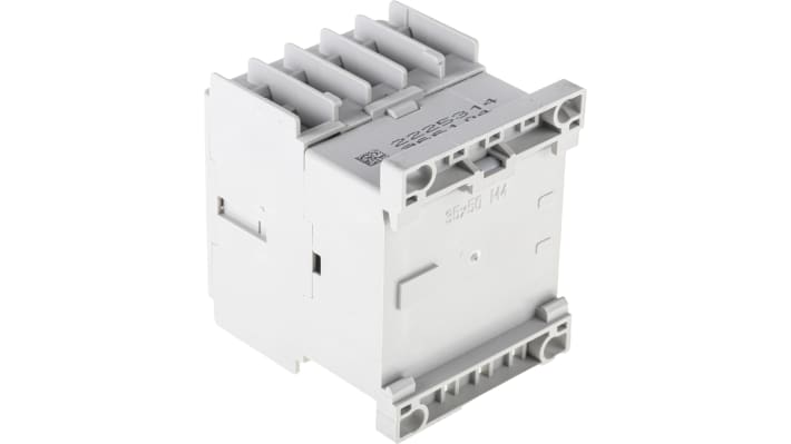 Contattore Allen Bradley 100-K12DJ01, 3 poli, 12 A, 24 V c.c., montaggio su guida DIN, dimensioni 50 x 45 x 53 mm.