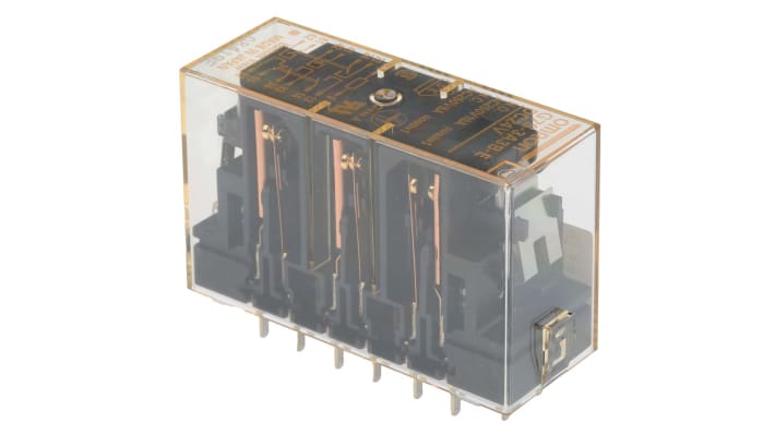 Relè contatti guidati Omron G7S-3A3B-E, 3PDT, 10A, 24V cc, montaggio su PCB, dimensioni 62x37x22.5 mm, approvato UL.