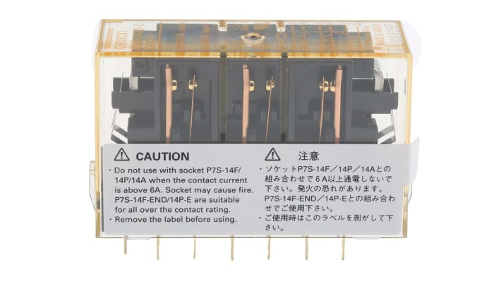 Relè contatti guidati Omron G7S-3A3B-E, 3PDT, 10A, 24V cc, montaggio su PCB, dimensioni 62x37x22.5 mm, approvato UL.