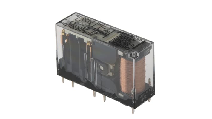 Relè a contatti guidati Omron G7SA-2A2B, 24V cc, 4 poli DPDT, montaggio su circuito stampato, dimensioni 40mm x 24mm x 13mm.