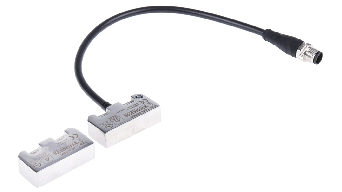 Interruttore di sicurezza senza contatto Omron F3S-TGR-NSMC-21-M1J8, 24V cc, custodia in acciaio inox, grado di protezione IP67.