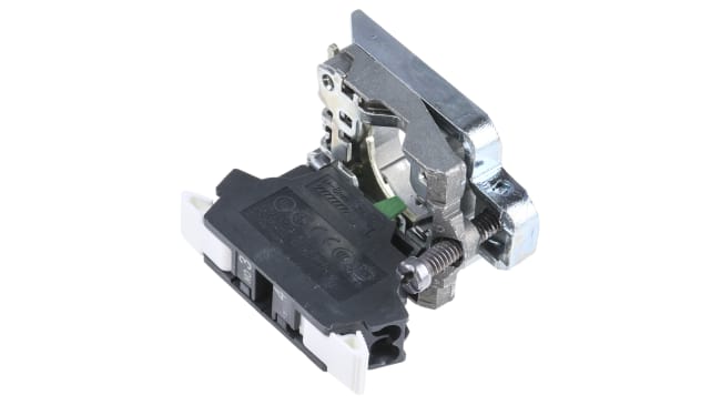 Blocco contatti a morsetto a vite Schneider Electric ZB4BZ1015, accetta fili rigidi fino a 2 x 14 AWG, design anti-serraggio.