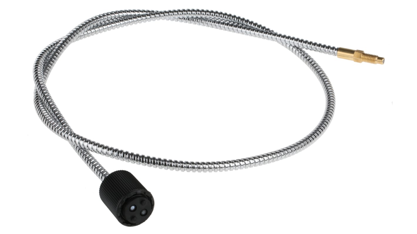 Sensore per fibre ottiche Baumer FUF100A1003 in vetro, con cavo per collegamento elettrico, adatto a scansione diffusa e fascio passante.