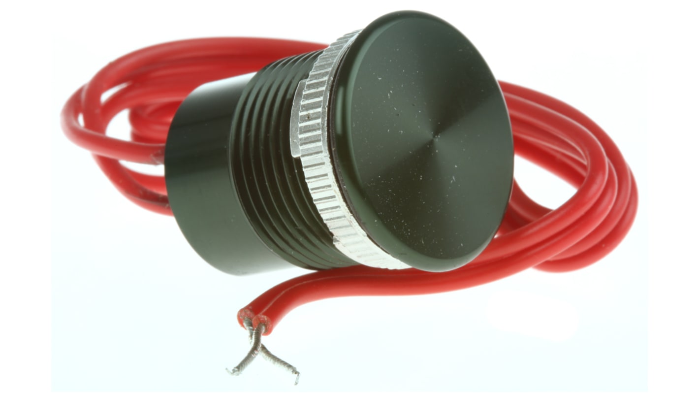 Interruttore piezoelettrico Saia-Burgess 732102-691, verde, foro passante 18 mm, protezione IP67, funzionamento da -40 a +105 °C.