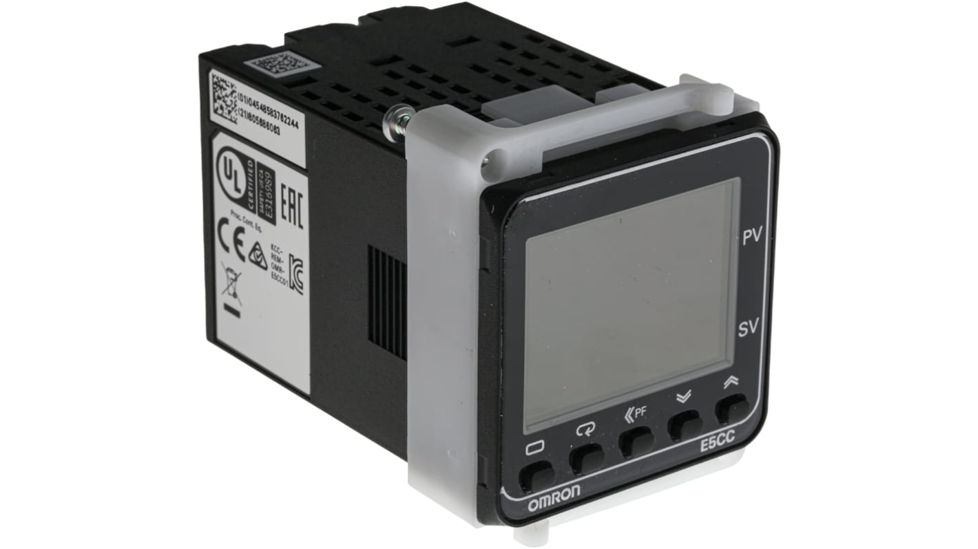 Omron E5CC-RX2ABM-000, regolatore PID digitale 48x48 mm, alimentazione 100-240 V, gamma -199,9 a +2300 °C, montaggio a pannello.