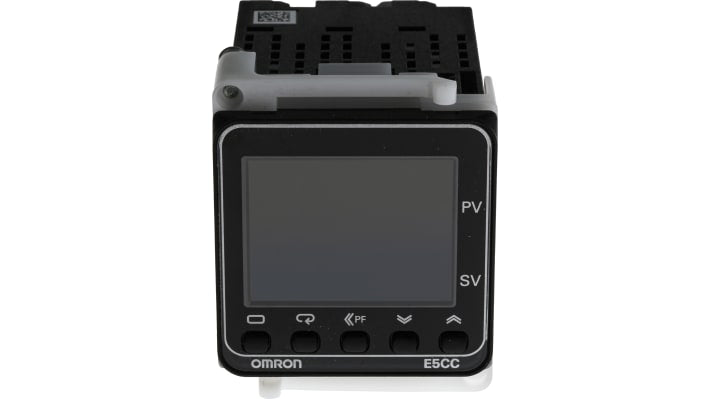 Omron E5CC-RX2ABM-000, regolatore PID digitale 48x48 mm, alimentazione 100-240 V, gamma -199,9 a +2300 °C, montaggio a pannello.
