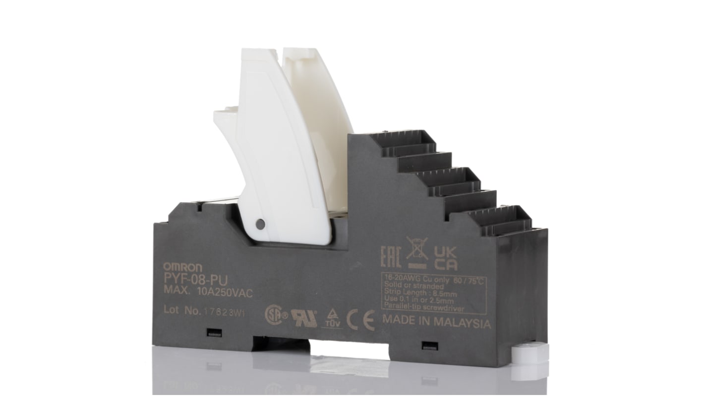 Connettore femmina Omron PYF-08-PU per relè serie MY - Resistenza dielettrica 2 kV, facile installazione senza utensili, leggero e compatto.