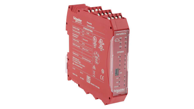 Controller di sicurezza modulare Schneider Electric XPSMCMCP0802 con 18 I/O, Ethernet IP e Modbus TCP. Ideale per monitoraggio di sicurezza.