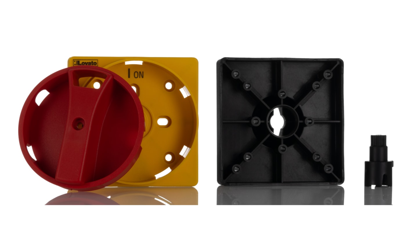 Manopola rotante Lovato GAX61 per sezionatori GA063 SA, GA-A, GA-C, GA-D, colore rosso/giallo, lunghezza 65mm, IP65.