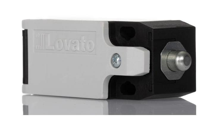 Interruttore di fine corsa Lovato KBA1S11, stantuffo NO/NC, grado di protezione IP65, dimensioni 30mm x 54.5mm, tensione massima 690V.