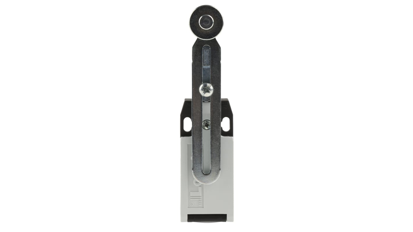 Interruttore di fine corsa Lovato KBF2S11 con leva regolabile, configurazione NO/NC, grado di protezione IP65, dimensioni 165.5mm x 30mm x 40mm.