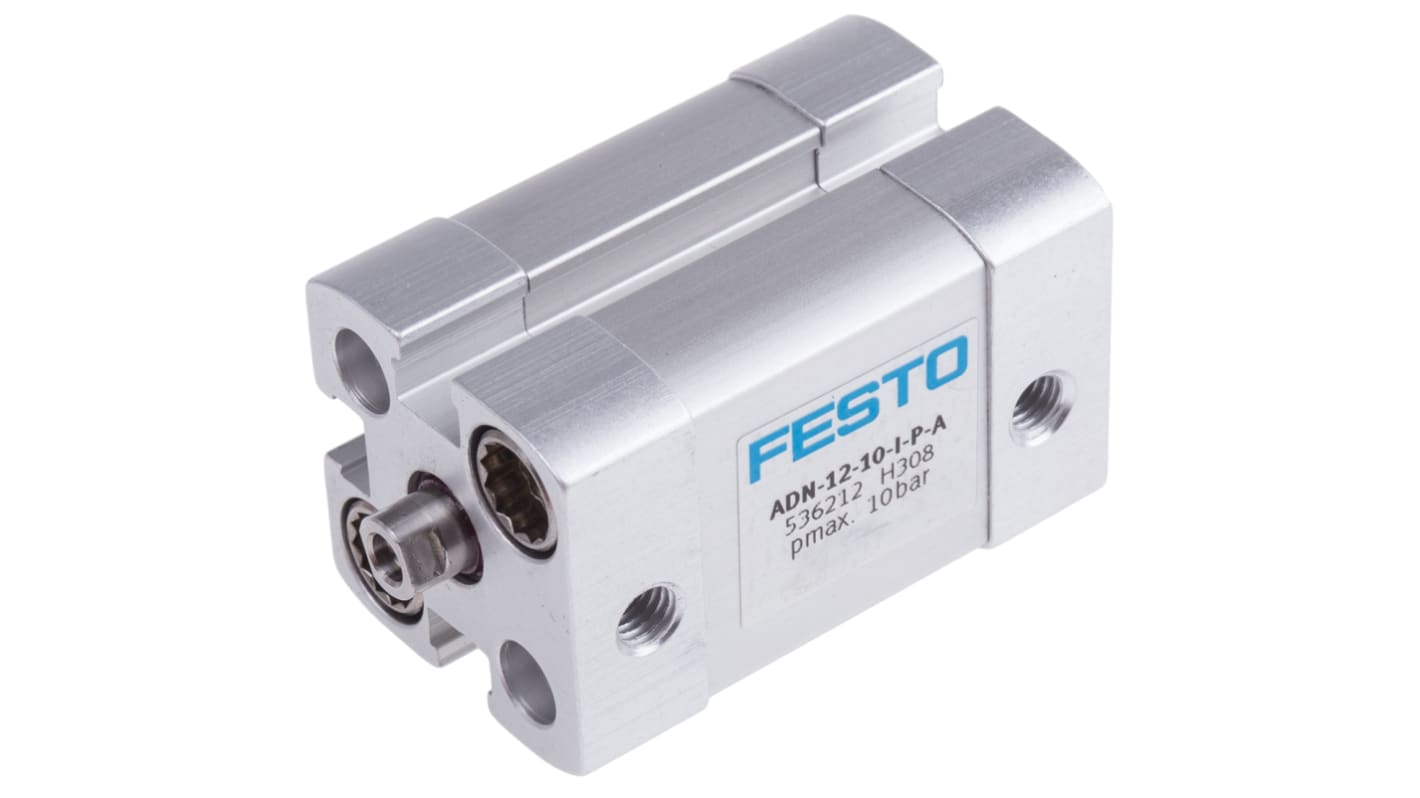 Cilindro pneumatico Festo ADN-12-10-I-P-A, doppio effetto, foro 12mm, corsa 10mm, montaggio verticale o orizzontale.