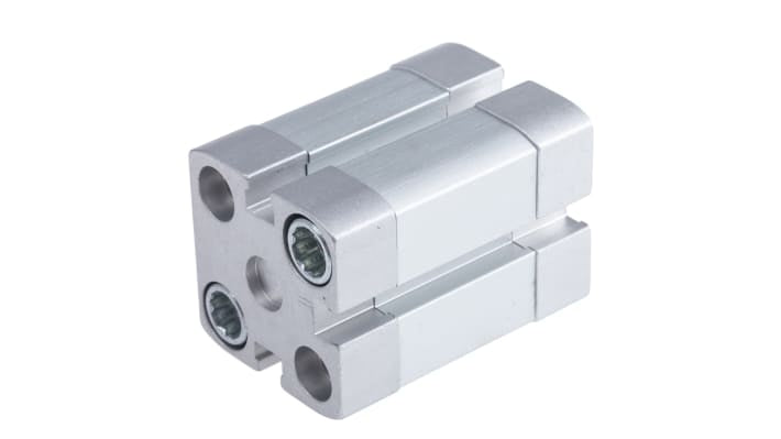 Cilindro pneumatico doppio effetto Festo ADN-20-15-I-P-A, foro 20 mm, corsa 15 mm, attacco M5, dimensioni 35.5 x 35.5 x 57.5 mm.