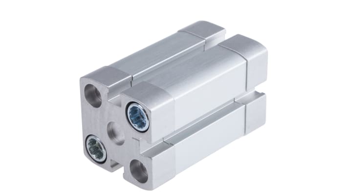 Cilindro pneumatico Festo ADN-20-25-I-P-A, doppio effetto, foro 20 mm, corsa 25 mm, attacco M5, dimensioni 35,5 x 35,5 x 67,5 mm.