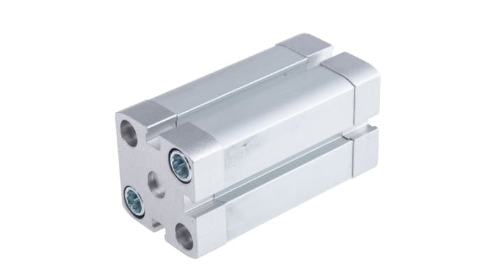 Cilindro pneumatico doppio effetto Festo ADN254040IPA, foro 25 mm, corsa 40 mm, pressione max 10 bar, dimensioni 39.5 x 39.5 x 84.5 mm.