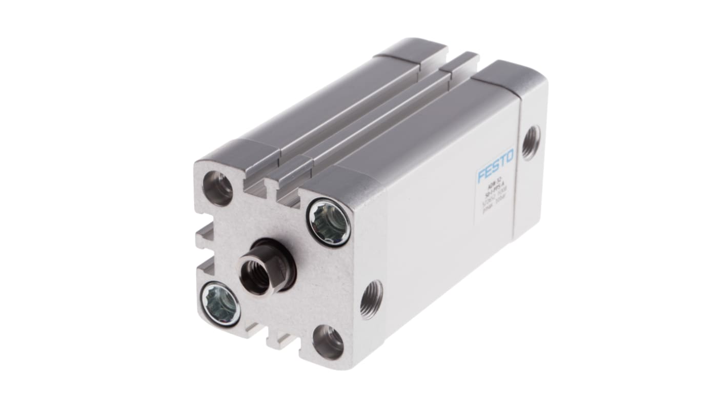 Cilindro pneumatico Festo ADN-32-50-I-PPS-A, doppio effetto, foro 32 mm, corsa 50 mm, design compatto per installazione in spazi ridotti.