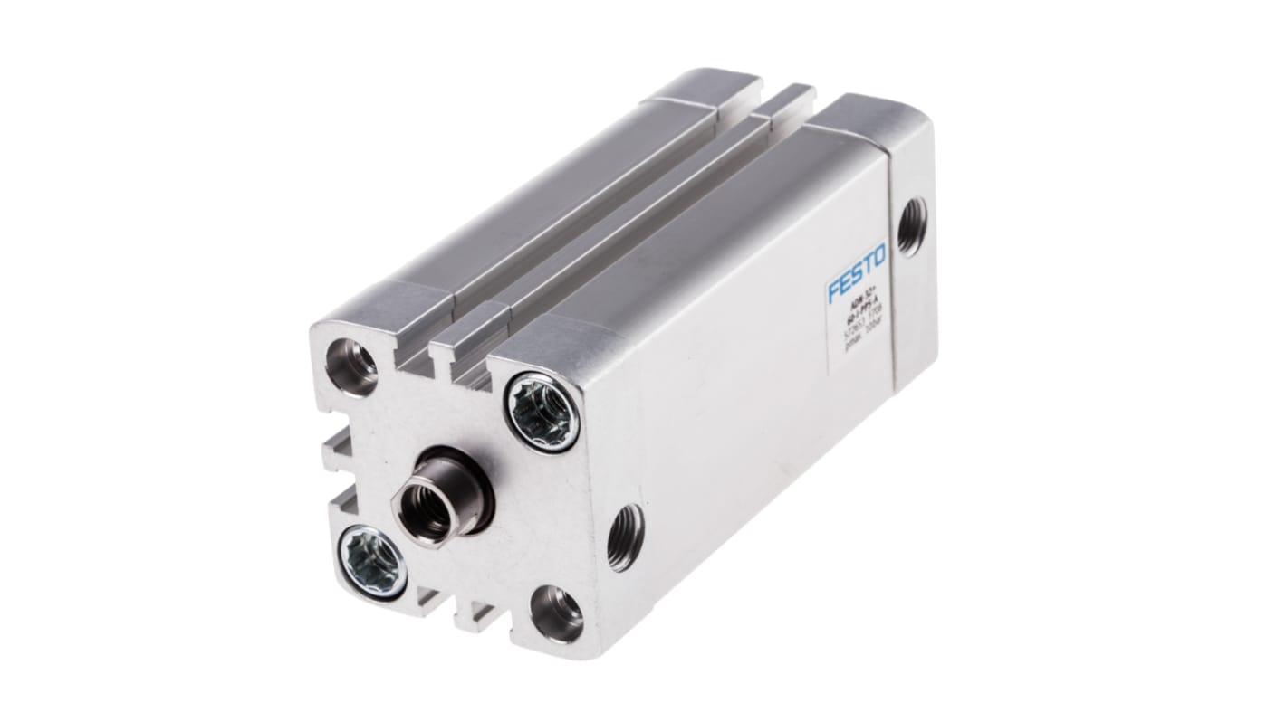 Cilindro pneumatico Festo ADN-32-60-I-PPS-A, doppio effetto, foro 32mm, corsa 60mm, montaggio verticale o orizzontale.