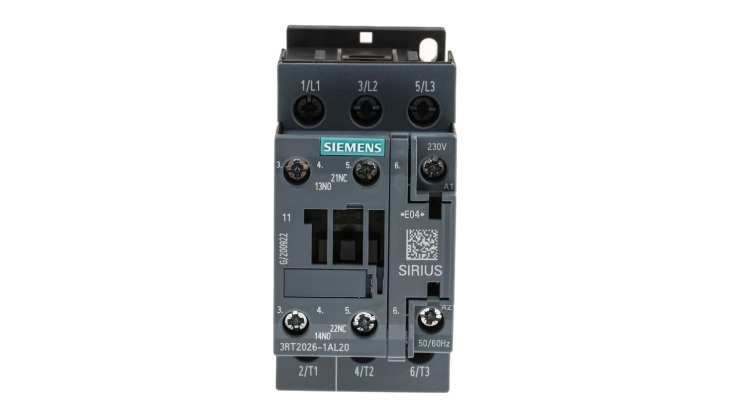 Relè di controllo Siemens 3RT2026-1AL20, FLC 22 A, 40 A - Serie SIRIUS per protezione motori industriali. Montaggio su guida DIN, azione rapida e resistenza sovratensioni.