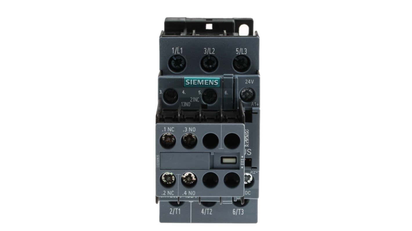 Relè di controllo Siemens 3RT2026-1BB44, 3 contatti NO, montaggio su guida DIN, dimensioni 150.7 x 85 x 45 mm.
