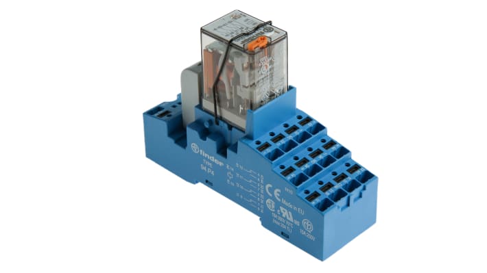 Finder 58.P4.8.230.0060SMA, relè d'interfaccia per guida DIN, 4PDT, 230V ca, dimensioni 31 x 86.3 x 95.5 mm.