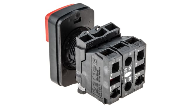 Pulsante luminoso Schneider Electric XB5AW73731B5, montaggio a pannello, 24 V, testa rettangolare verde e rossa, IP69K.