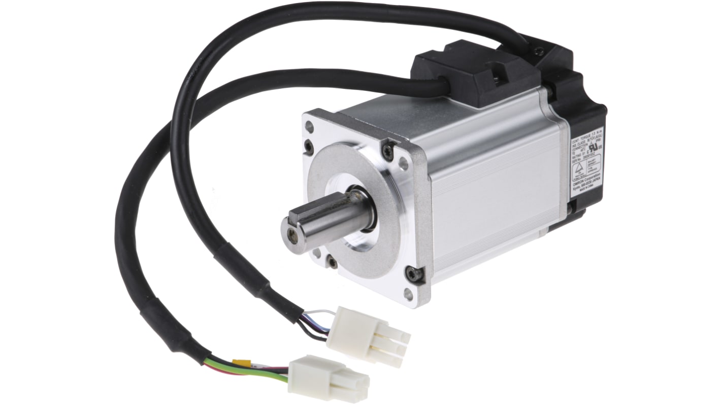 Servomotore Omron R88M-G40030H-S2, potenza 400 W, coppia 1,3 Nm, dimensioni 60x60x128,5 mm, grado di protezione IP65.