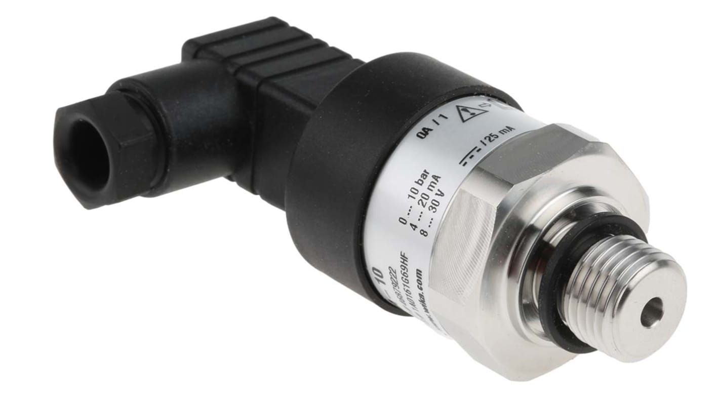 Sensore di pressione WIKA 46879222, serie A10, acciaio inox, 10 bar, uscita 4-20 mA, IP65, temperatura 0-80 °C.