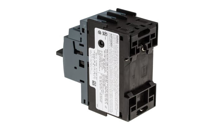 Interruttore automatico motore Siemens 3RV2011-1DA15, corrente nominale 2,2-3,2 A, dimensioni 45x96,9x97 mm, montaggio a morsetto.