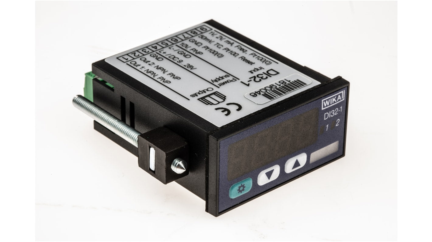 Misuratore digitale WIKA 14110042 DI32-1, per tensione, corrente, frequenza e temperatura, montaggio da pannello, dimensioni 22.2 mm x 45 mm.