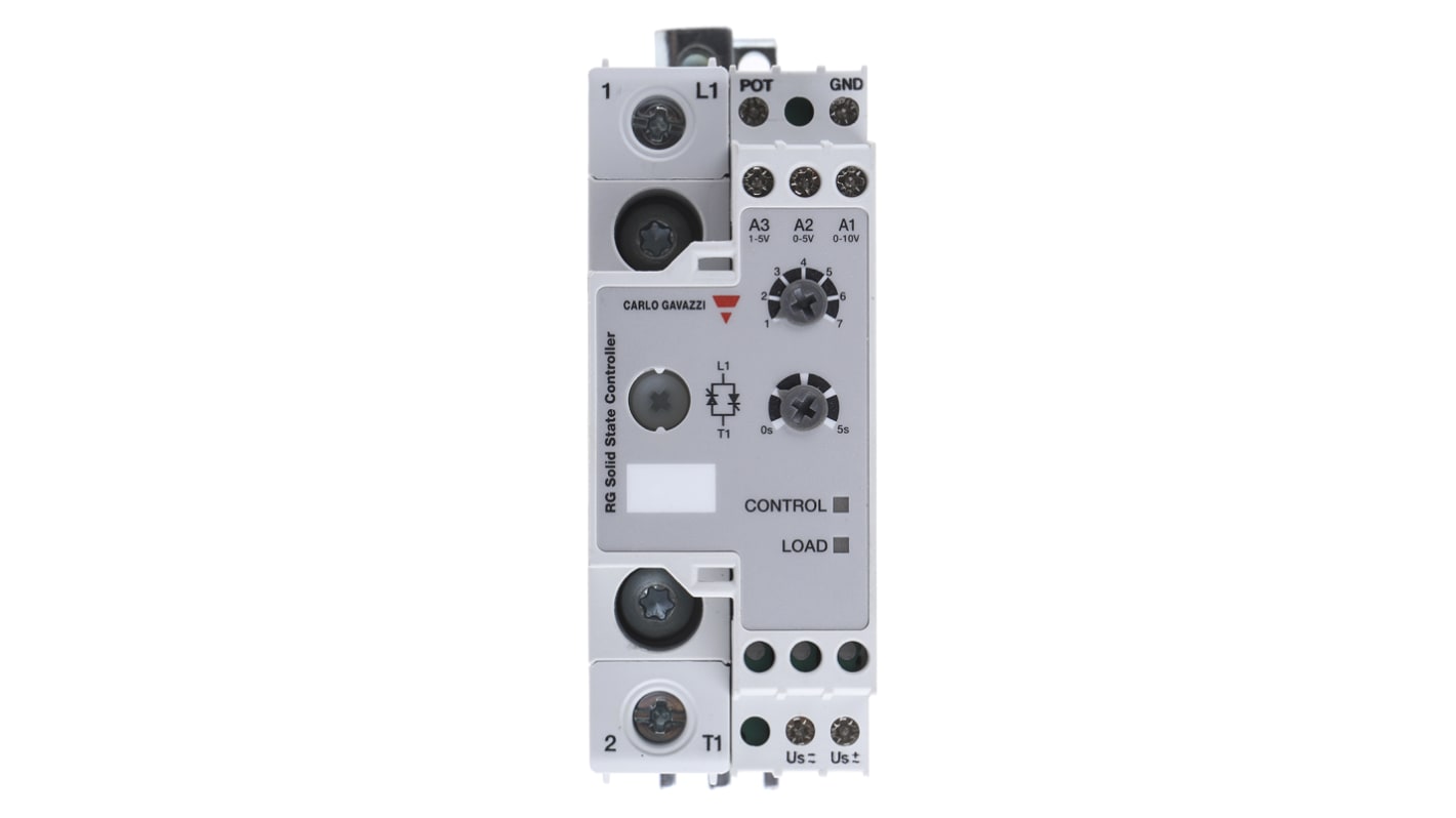 Regolatore di potenza Carlo Gavazzi RGC1P23V30ED, contattore a stato solido 30A, montaggio su guida DIN, ingresso analogico.