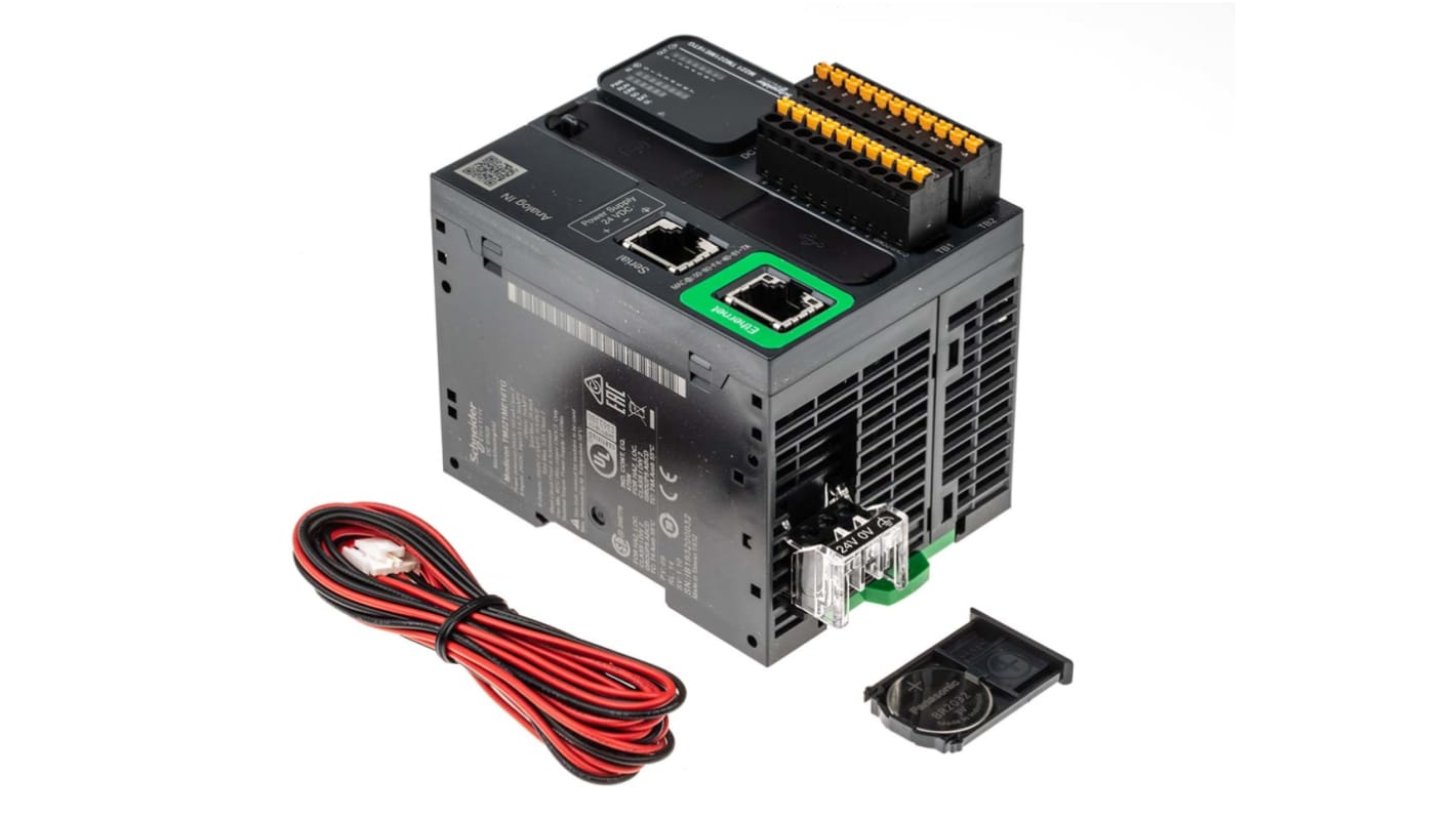 Schneider Electric TM221ME16TG, CPU PLC Modicon M221, 8 I/O, montaggio a pannello, dimensioni 70 x 85 x 105 mm.